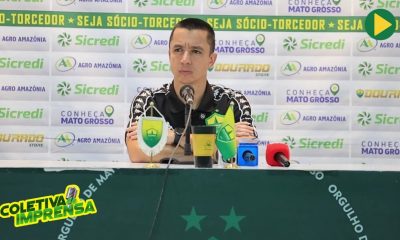 Eduardo Barros concede entrevista coletiva após empate do Cuiabá na Arena Pantanal, analisando o desempenho da equipe e cobrando maior eficiência ofensiva na Série B do Campeonato Brasileiro.