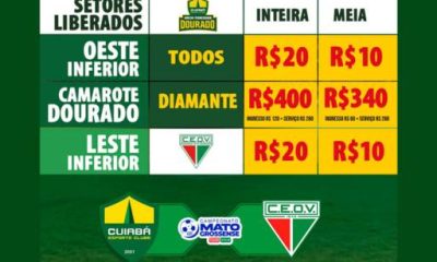 Confira os preços dos ingressos para a semifinal do Mato-grossense: Arquibancada